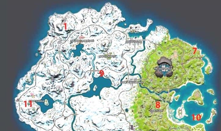 Fortnite Capítulo 3 Temporada 1 Todas las ubicaciones de los mapas de las tablas de recompensas