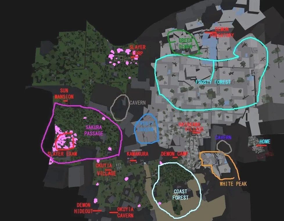 Mapa de Roblox Demonfall - Todas las ubicaciones de los NPCs
