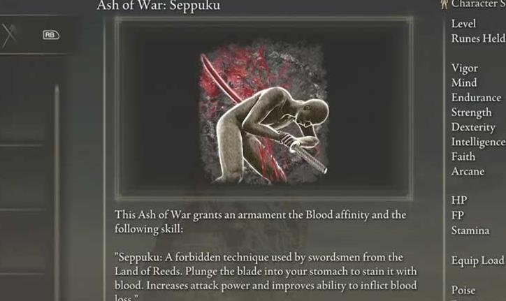 Elden Ring: Cómo conseguir SEPPUKU Ash of War (Localización)