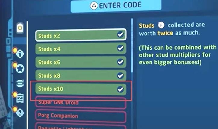 Studs x10 Cheat Code En Lego Star Wars La Saga Skywalker?