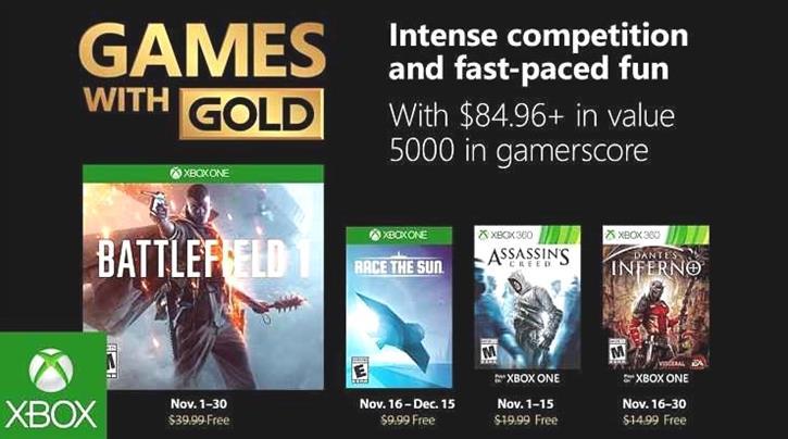 Juegos con Gold de Xbox para noviembre de 2018