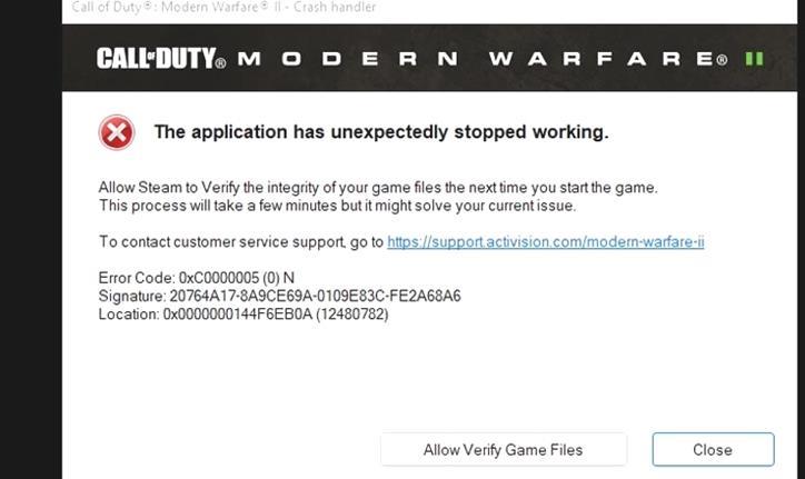 Modern Warfare 2: Código de error 0xc0000005(0) N [Fix]